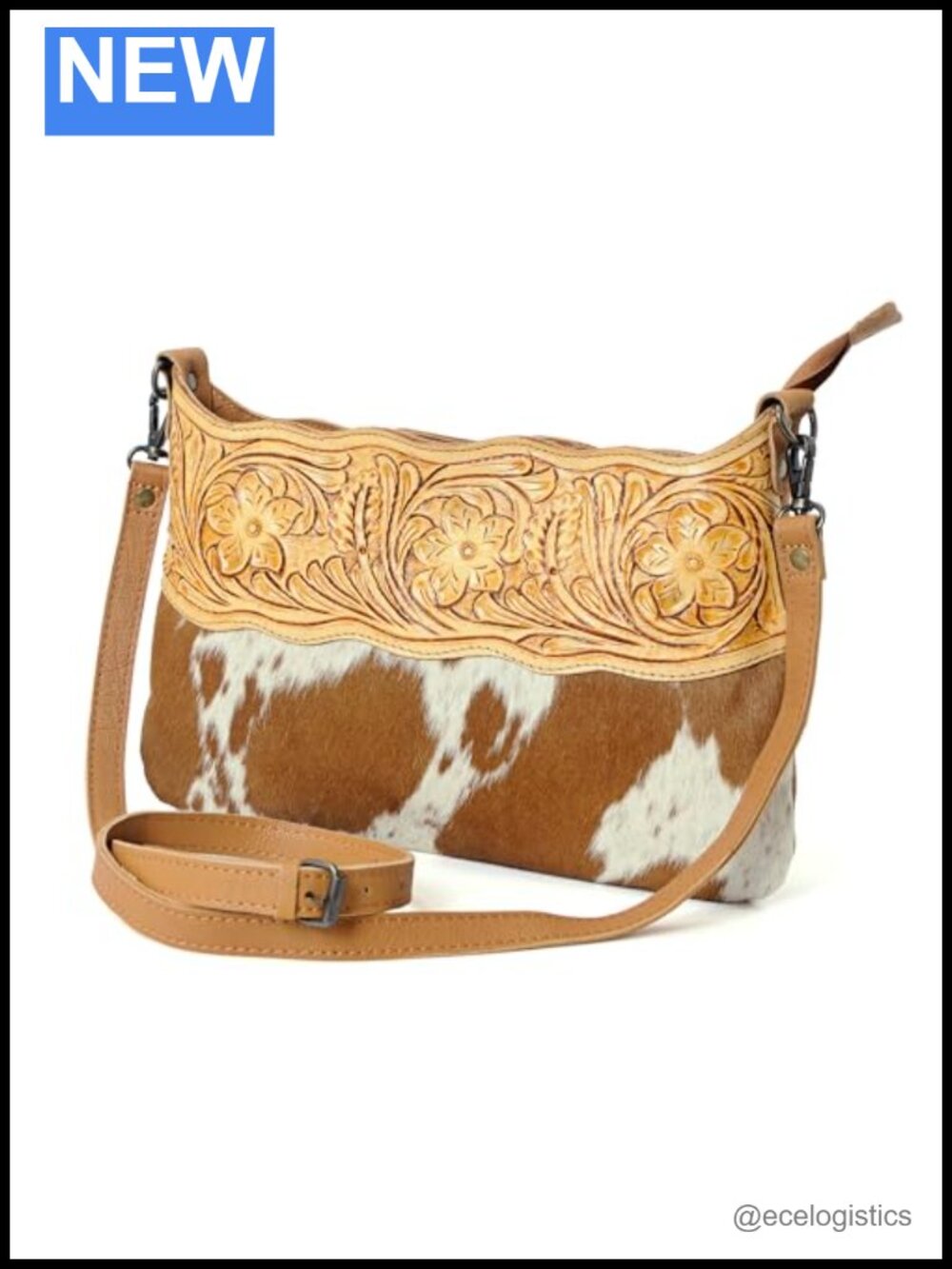 Genuine Cowhide Leather Sling Bag Adjustable Detachable Strap Shoulder Purse